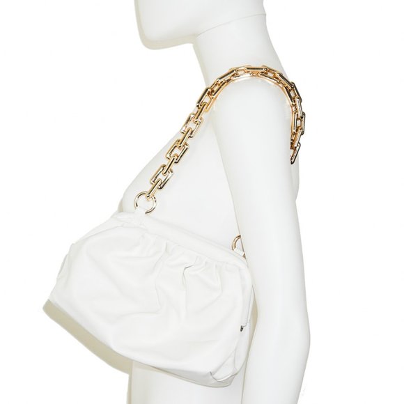 White Shoulder Bag Gold Chain Handler - Picture 2 of 3
